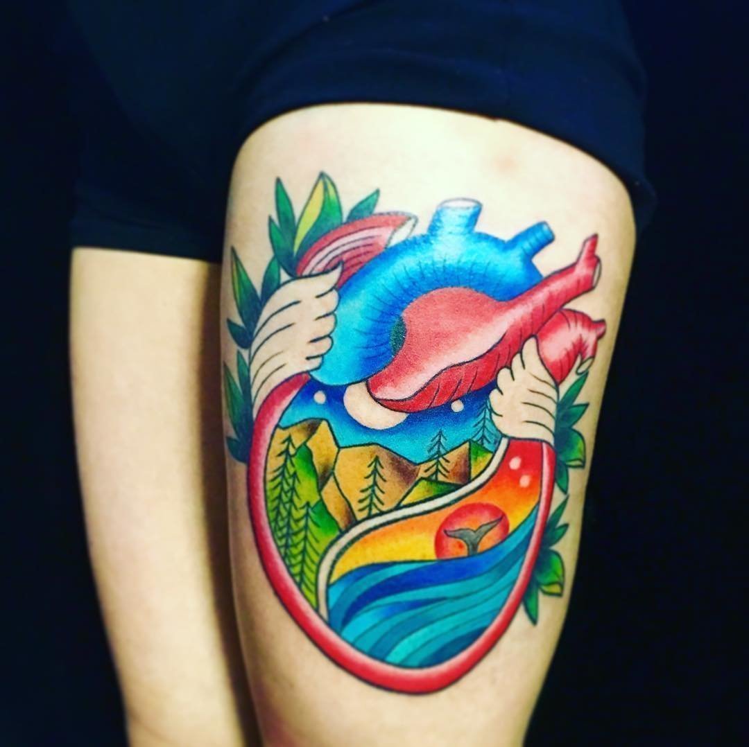 Tattoos in the form of heart and nature