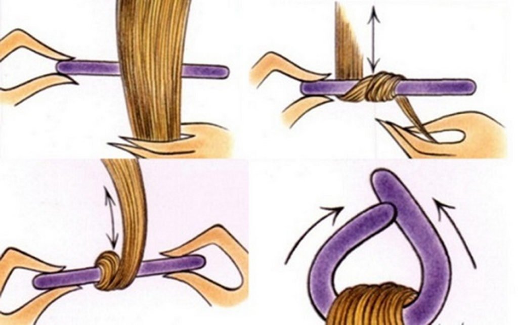 пример накрутки пряди волос на бигуди бумеранги