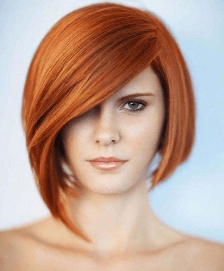 Ассиметричные стрижки на короткие волосы рыжего цвета