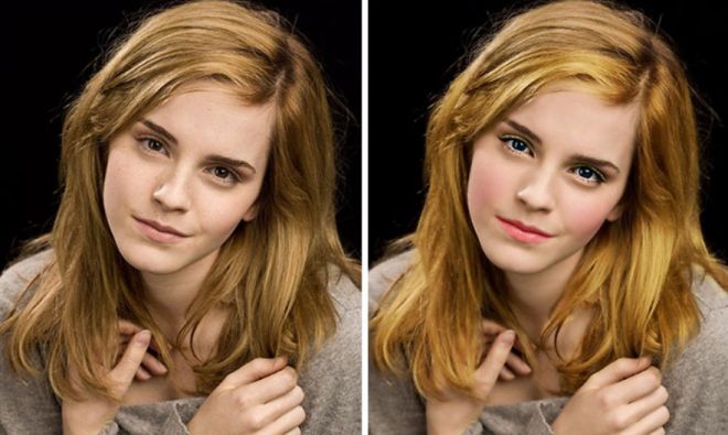 Эмма Уотсон до и после фотошопа