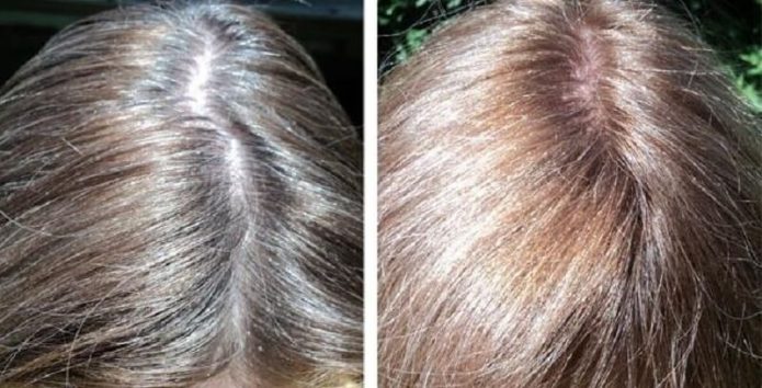 Волосы до и после окрашивания луковой шелухой