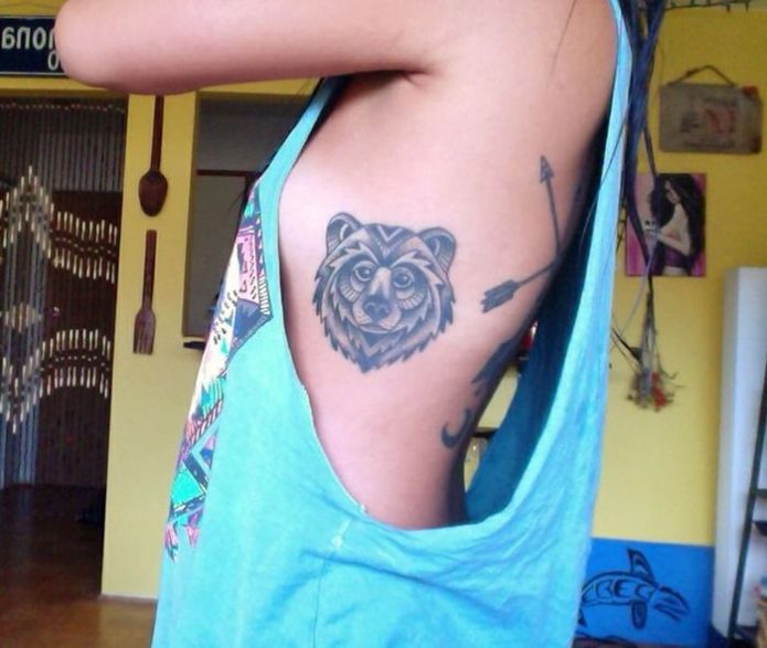 татуировка медведь чб, эскизы медведь для девушек