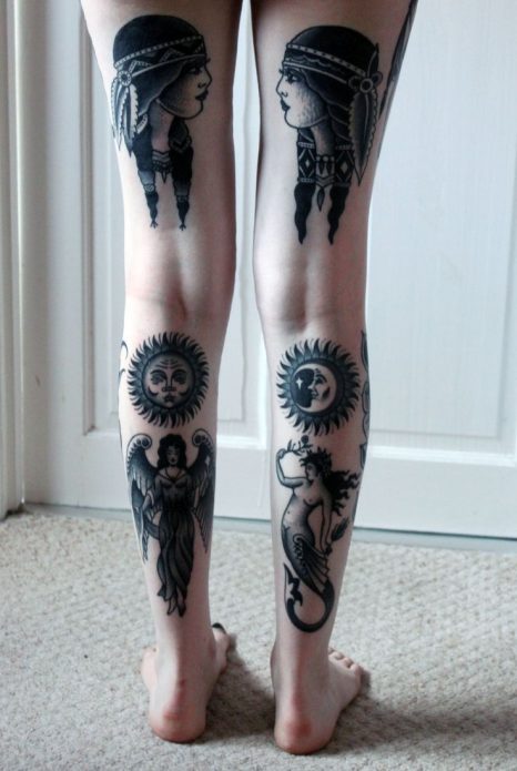 черные татуировки на ногах, чёрные тату на икрах