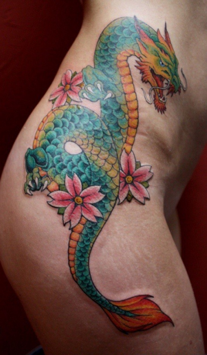 татуировка дракон большая для женщин на боку