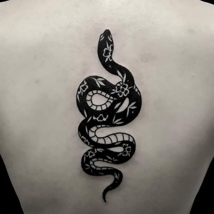 красивая татуировка змея на позвоночнике